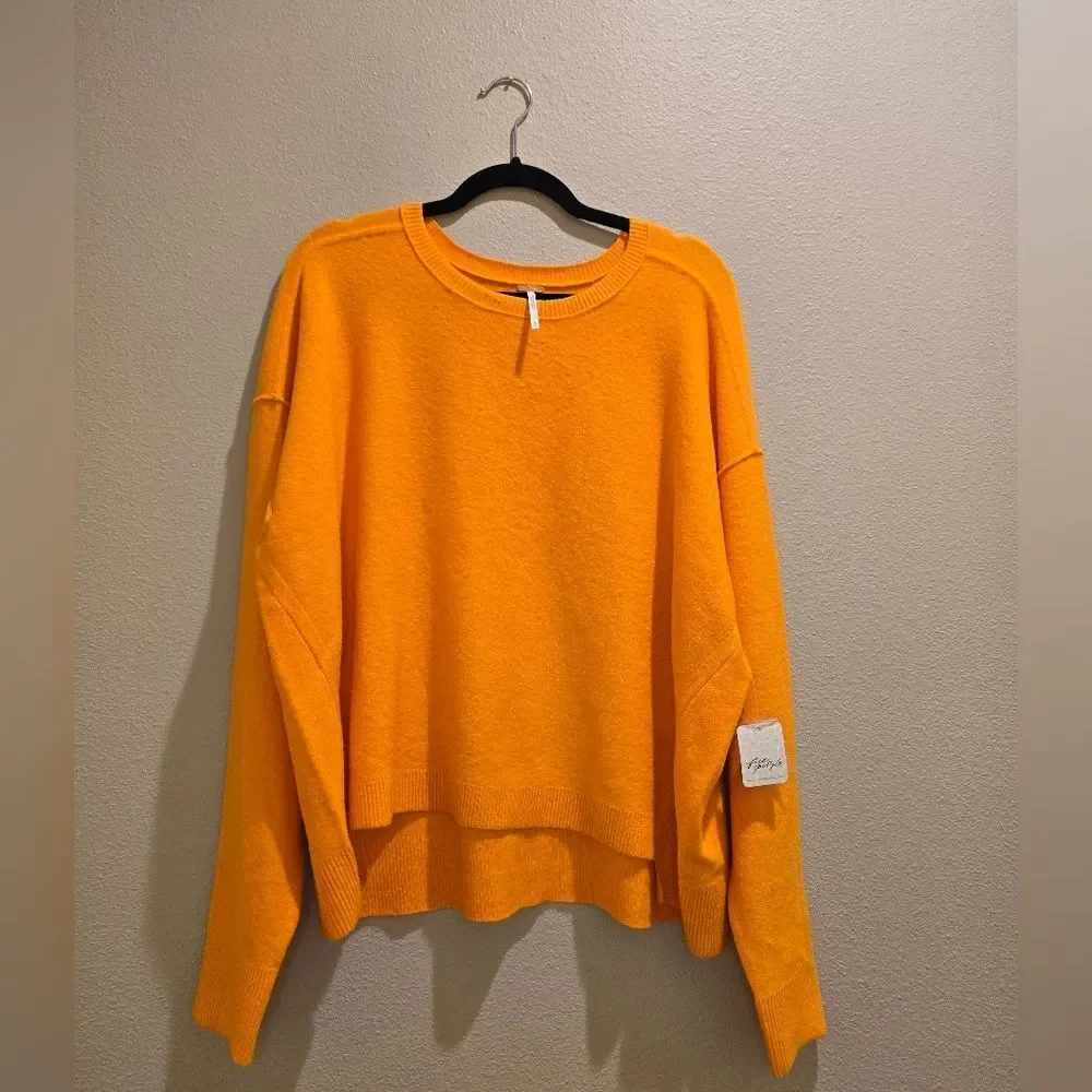 Free People Orange Yellow Crew Neck Sweater NWT Sz M